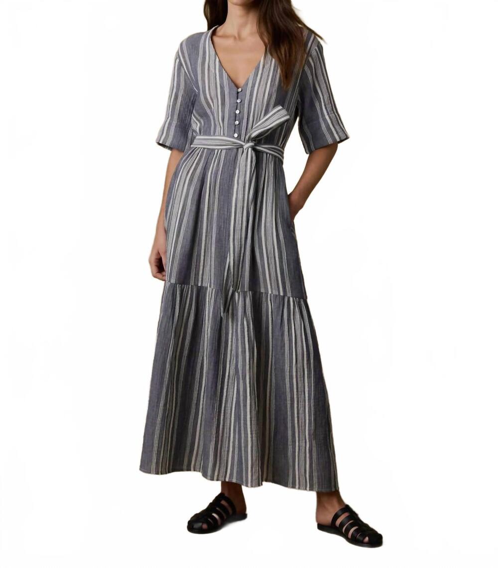 NEW FAHERTY women's dune cotton gauze marina dress in sea breeze stripe
